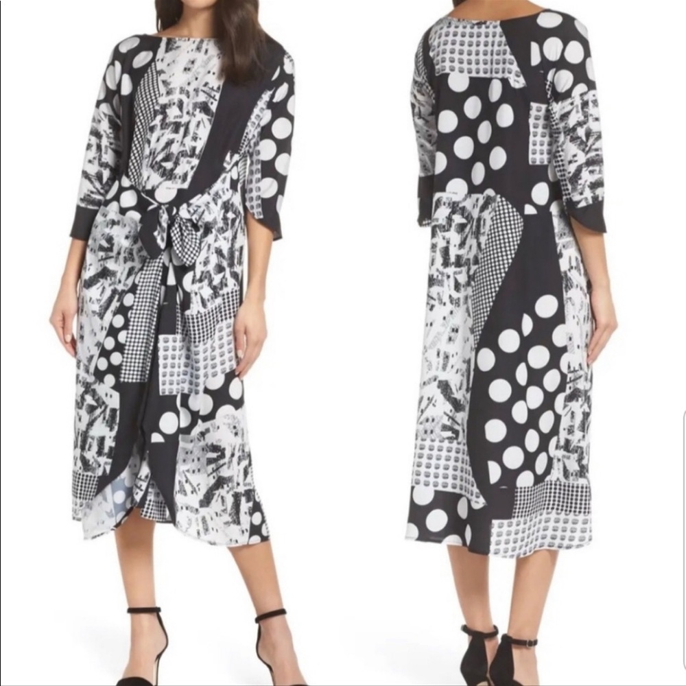 NEW Caara Krefeld Dress Scarf Bandana Print Midi Size S Black White Artsy Lagen